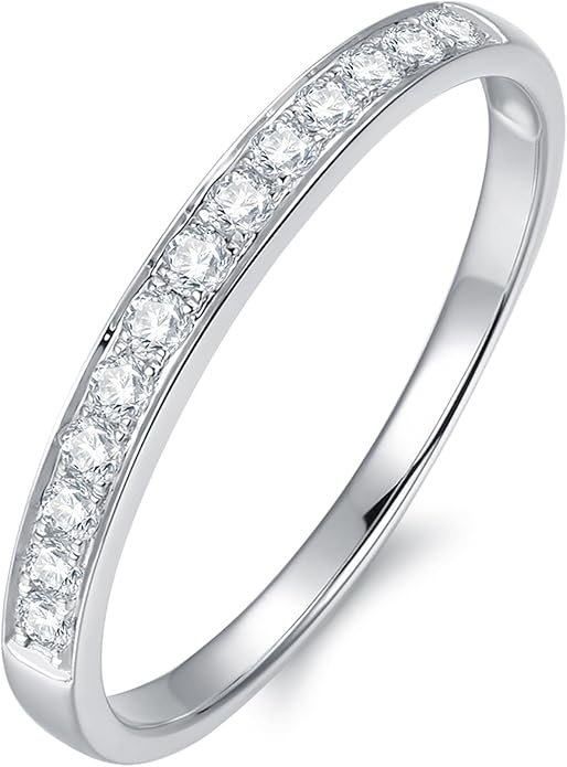14K Gold Moissanite Wedding Bands, Womens Wedding Band Ring, 2mm Stacking Rings, 14K Gold Moissanite Eternity Band