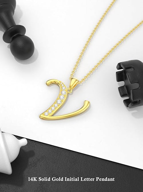 14k Gold Initial Necklace for Women, Solid Gold Moissanite Letter Pendant Necklaces Jewelry for Her Birthday Valentines Day Gifts for Mom Wife Christmas Gifts for Girlfriend Sister