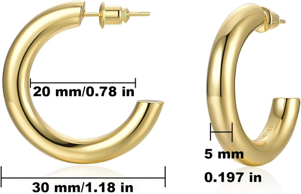 Gold Earrings for Women Girls,14K Gold Plated Hoop Earrings with 925 Sterling Silver Post Cubic Zirconia Stud Earring Huggie Hoops Earrings