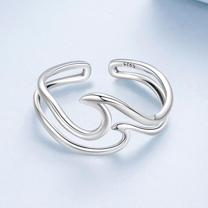 MUNDELL 925 Sterling Silver Simple Multi-layer Leaf Adjustable Ring Green Lucky Leaves Statement Ring for Women Promise Ring Fine Jewelry