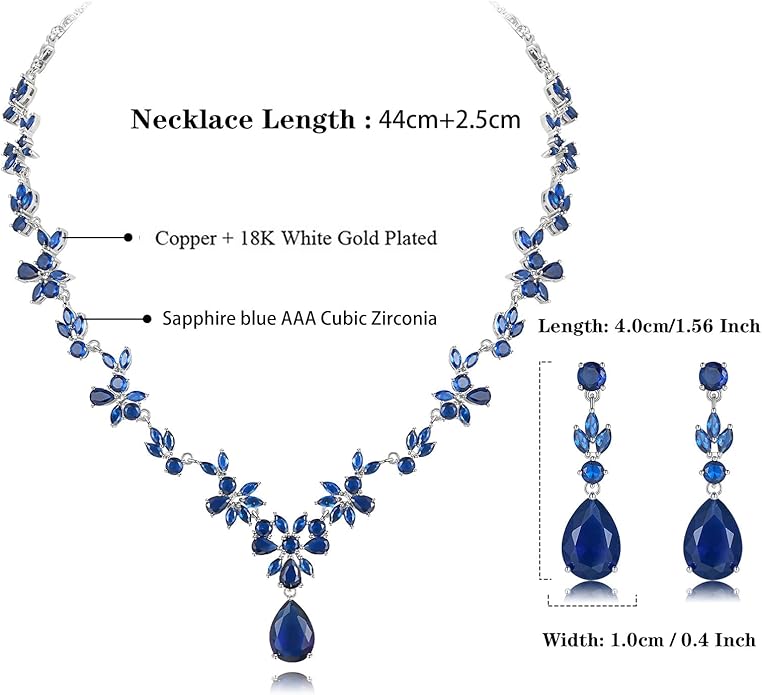 Hadskiss Jewelry Set for Women, Necklace Dangle Earrings Bracelet Set with White AAA Cubic Zirconia, Allergy Free Wedding Party Jewelry for Bridal Bridesmaid