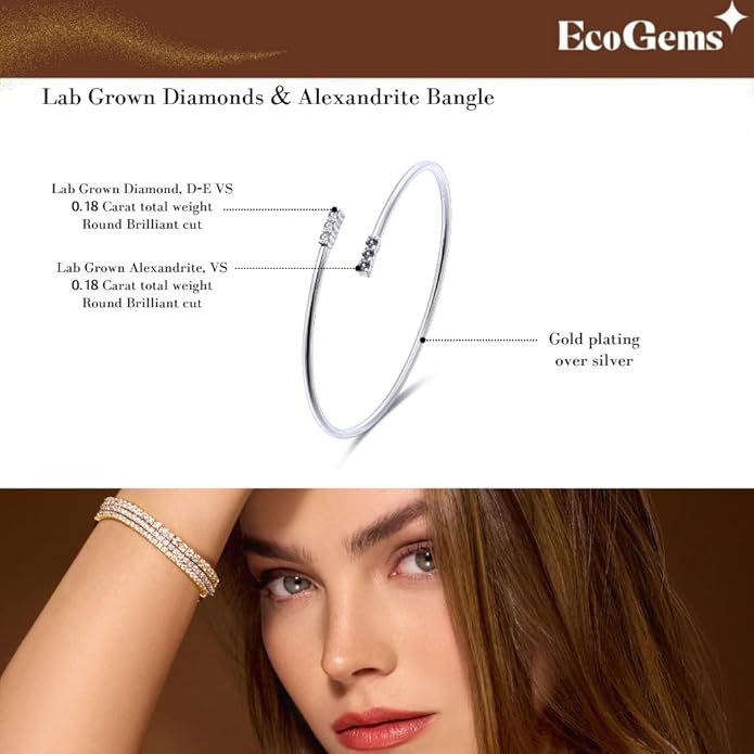EcoGems Lab Grown Gemstone & Moissanite Bracelets – 14K White or Yellow Gold Plated Sterling Silver – Featuring Lab Grown Diamonds, Emeralds, Paraiba, Sapphire & Pearls – Sustainable Luxury Gift with Gift Box