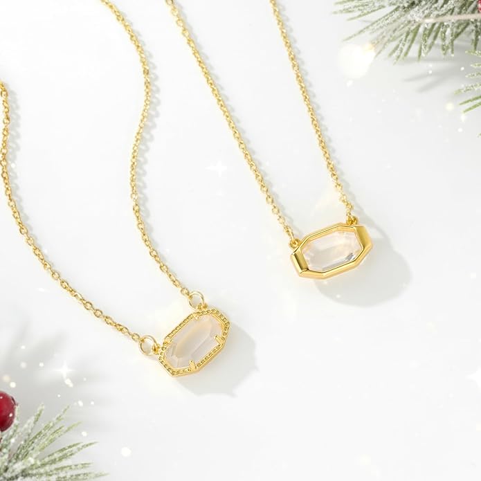 Birthstone Necklace for Women 14K Gold Plated Dainty Pendant Teen Trendy Stuff Jewelry Gift Chain 17+3 Inch
