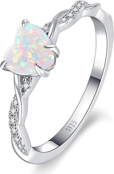 1.25ct Womens Heart Promise Ring, 925 Sterling Silver Heart Cut Created Emerald/Sapphire/Amethyst/Ruby/Cubic Zirconia/Opal Twisted Vine Engagement Ring for Women Size 5-10