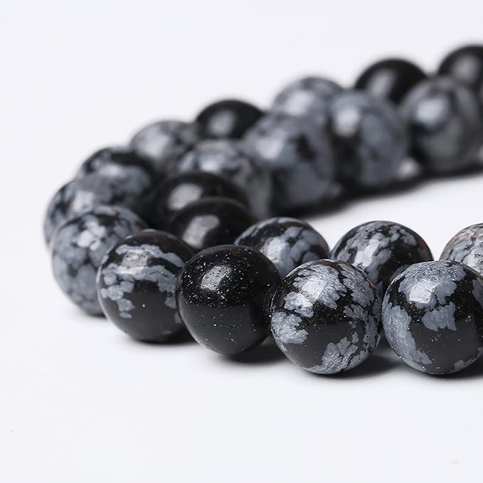 Natural Snowflake Obsidian Beads Round Loose Stone Energy Healing Gemstone Beads for Jewelry Making DIY Bracelet Necklace for Jewelry Making 10mm 38pcs