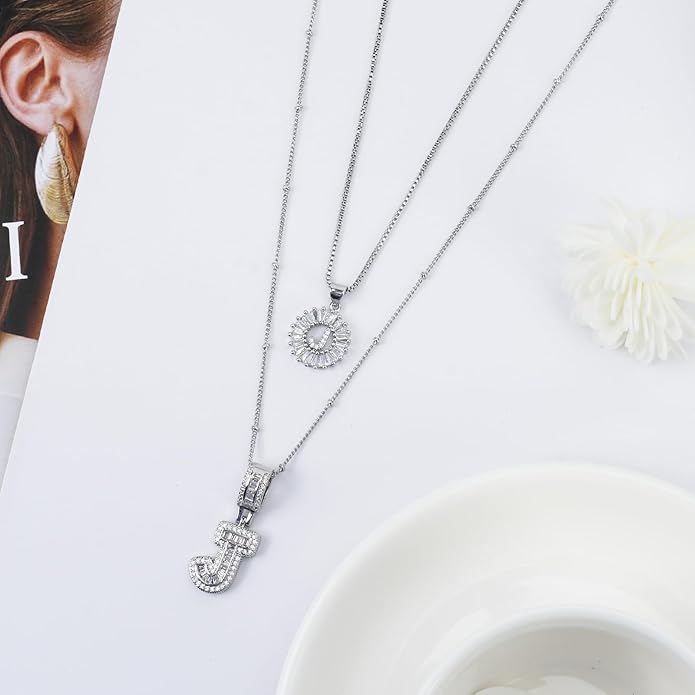 14K Gold Plated Alphabet Necklace Cubic Zirconia Letter Pendant, Personalized Name Jewelry Gift for Women, Customizable A-Z, Birthday/Mothers Day Gifts for Womens