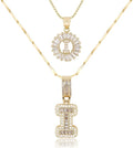 Letter Necklace 14k Gold Plated Bling Dainty Necklaces Trendy Chunky Custom Name Necklace Personalized Round Circle Pendant Zirconia Letters Name Crystal Jewelry Gifts for Women