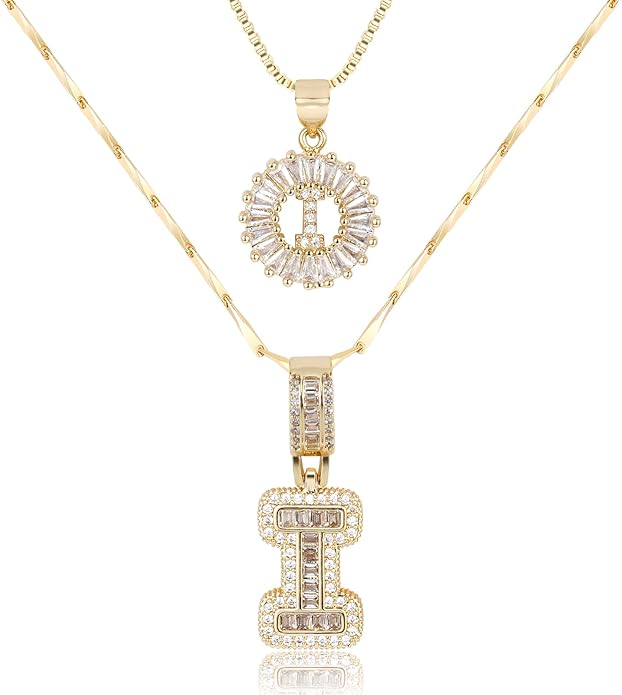 Letter Necklace 14k Gold Plated Bling Dainty Necklaces Trendy Chunky Custom Name Necklace Personalized Round Circle Pendant Zirconia Letters Name Crystal Jewelry Gifts for Women