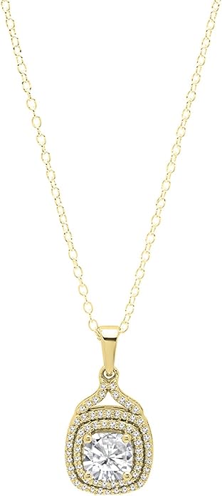 Dazzlingrock Collection 6mm Cushion Lab Created Gemstone & Round Natural Diamond Halo Pendant (Gold Chain Included), 10K Yellow Real Solid Gold