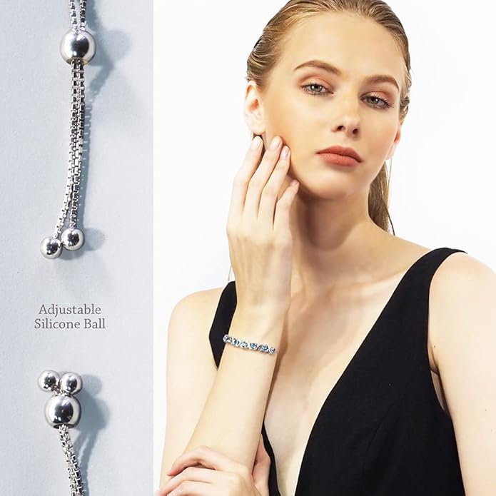 Birthstone Bangle Bracelet for Women Classic Beautiful 925 Sterling Silver Sparkling Gemstone XO Bolo Tennis Bracelet Fine Wrist Jewelry 4.2 Ct, 11"