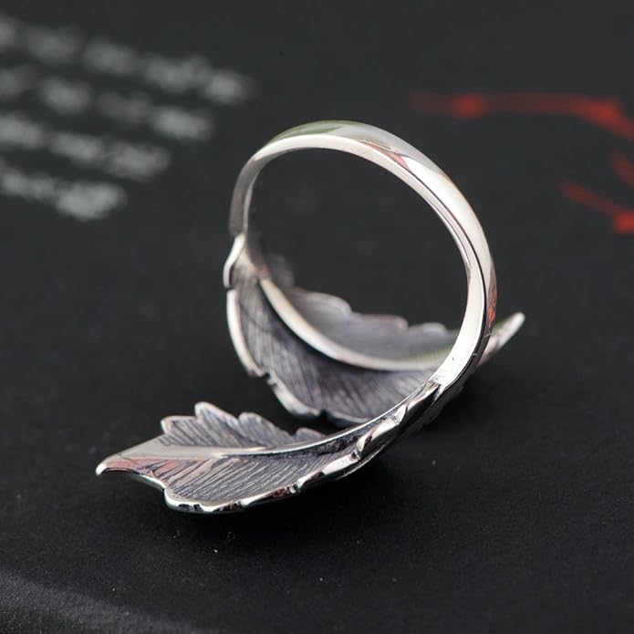 BALMORA Real 925 Sterling Silver Vintage Leaf Rings for Women Men Retro Lotus Feather Flower Adjustable Open Ring Floral Leaves Finger Statement Promise Ring Fashion Jewelry Birthday Gifts for Mom Daughter