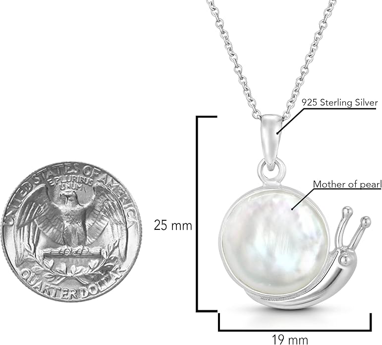 AeraVida Adorable Little Snail on Mother of Pearl Sterling Silver Animal Pendant Necklace | Adorable Snail Pendant Necklace for Women | Animal Inspired Accessory for Anniversary Jewelry Gift