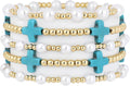 Gold Plated Beaded Bracelets for Women Trendy, 14K Gold Plated Stack Cross Pearl Gold Plated Bead Stretch Bracelets Set Elastic Hypoallergenic Bracelets Jewelry Gifts