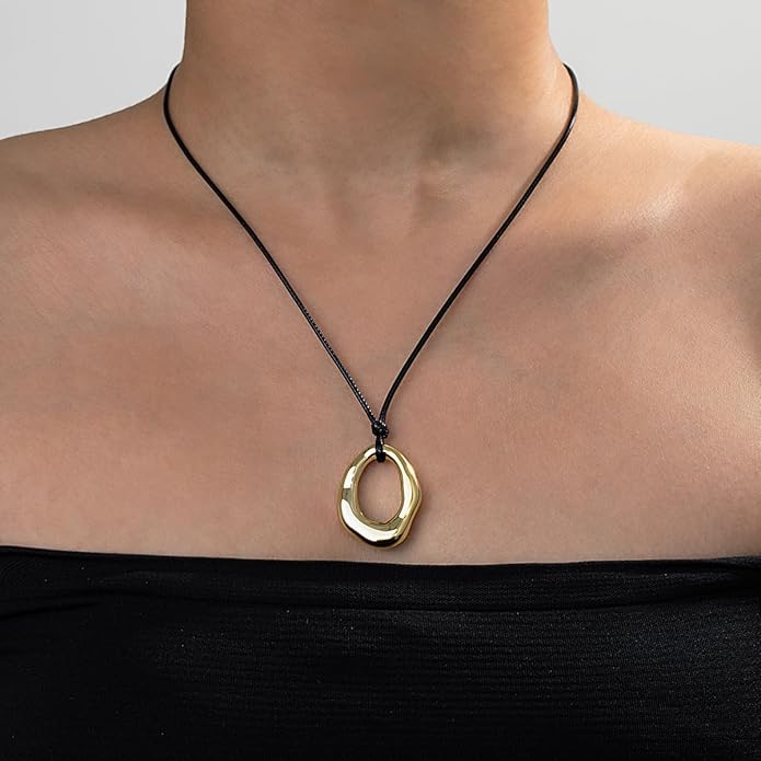 PLOUTOS Statement Modern Geometric Hollow Square Pendant Rope Chain Necklace for Women Bold Fashion Layering Collarbone Jewelry Party Wear Accessory