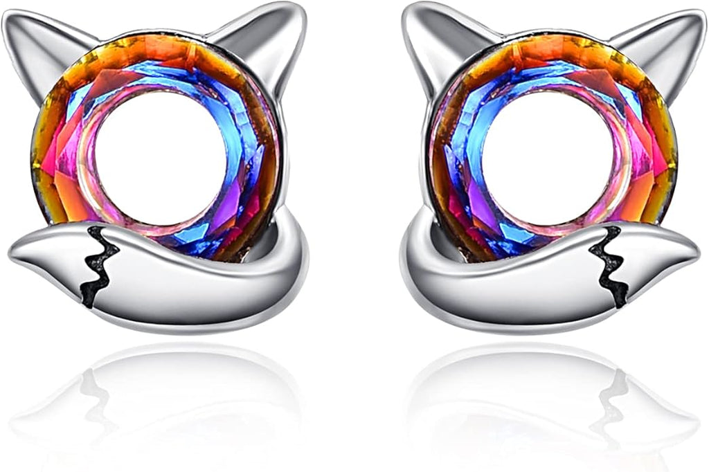 KINGWHYTE Fox Earrings 925 Sterling Silver Animals Earrings Cute Crystal Fox Stud Earrings Hypoallergenic Earrings Birthday Christmas Jewelry Gifts for Women