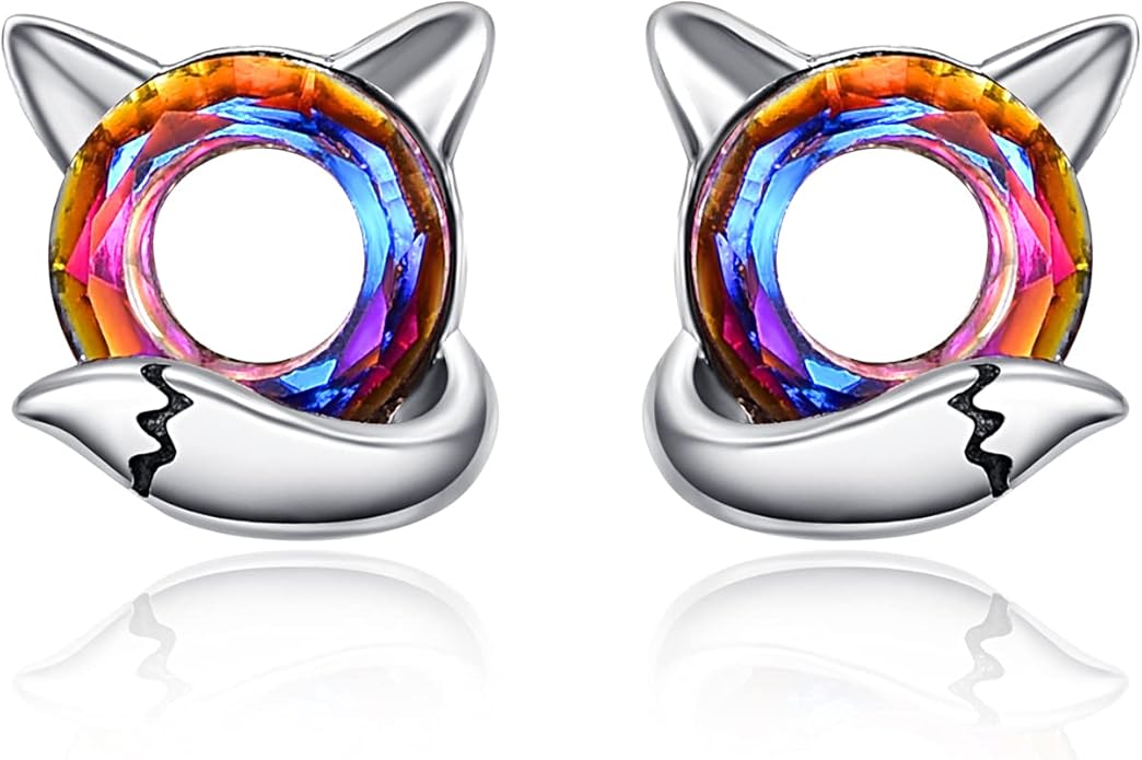 KINGWHYTE Fox Earrings 925 Sterling Silver Animals Earrings Cute Crystal Fox Stud Earrings Hypoallergenic Earrings Birthday Christmas Jewelry Gifts for Women