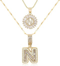 Letter Necklace 14k Gold Plated Bling Dainty Necklaces Trendy Chunky Custom Name Necklace Personalized Round Circle Pendant Zirconia Letters Name Crystal Jewelry Gifts for Women