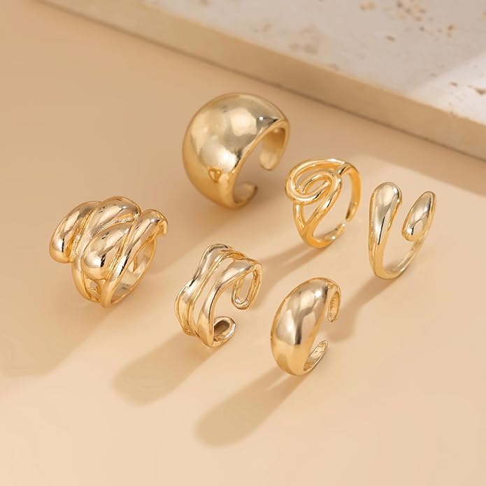 Sora Tuki Rings for Women Chunky Rings Set Adjustable Stackable Ring for Women Bold Thick Statement Ring Trendy Chunky Jewelry
