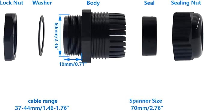 2 Inch NPT Strain Relief Nylon Cord Grip, SAFYY 5 PCS Waterproof Cable Glands - Image 2