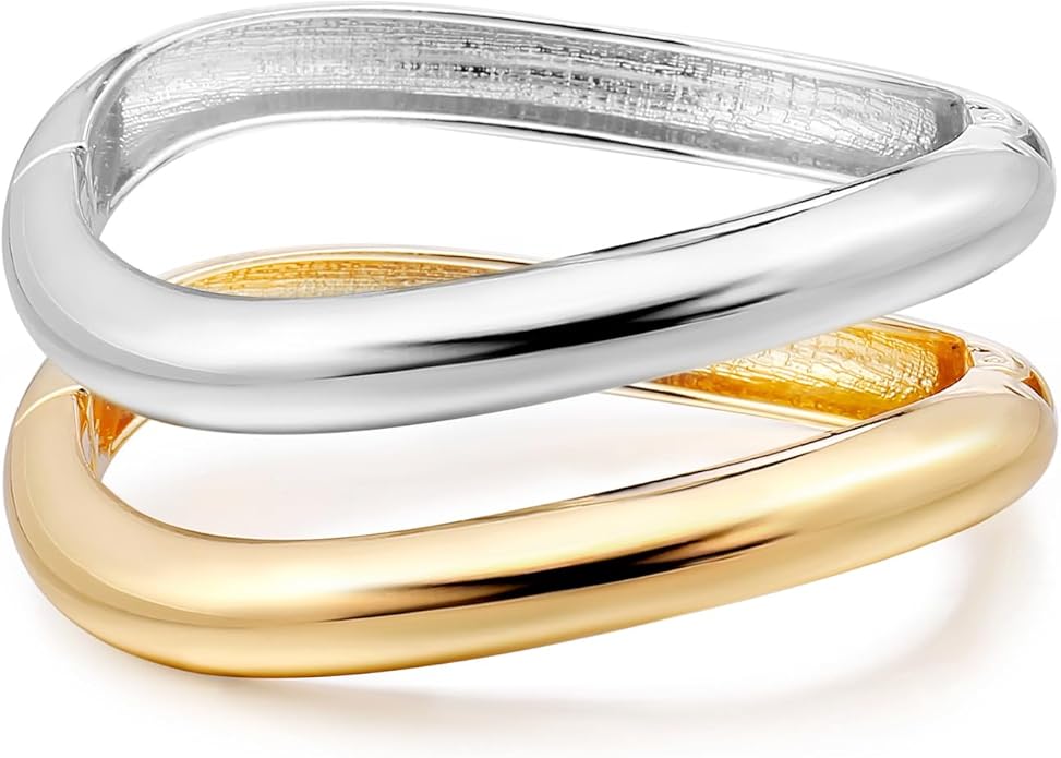 Elegance 11 designs Gold Plated Cuff Bangle Bracelets For Women Set Chunky Trendy Hinged Irregular Cuff Open Wide Gold Bracelet Minimalist Jewelry Gift 2pcs