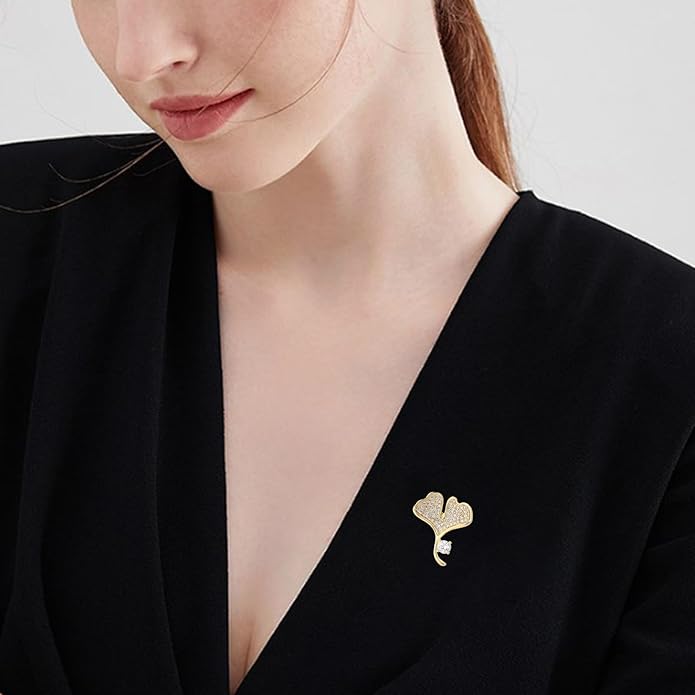 Leaf Brooches Rhinestone Freshwater Pearls Ginkgo Leaves Brooch Pin 18k Gold Plated Leaves Lapel Pins Jewelry Valentine's Day Birthday Gifts for Women Girls