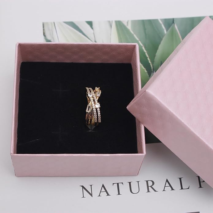 18K Gold Plated Cubiz Zirconia Wedding Engagement Wide Adjustable Band Ring for Women