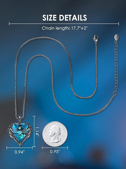 CDE Valentines Day Gifts for Women Angel Wings Necklace for Women with Birthstone, Love Heart Silver Tone/Gold Tone Pendant, Ideal Anniversary or Birthday Jewelry Gifts for Wife Girlfriend Her