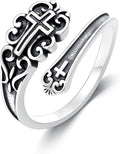 PELOVNY Spoon Rings for Women 925 Sterling Silver Vintage Cross Tree of Life Turquoise Adjustable Thumb Rings Jewelry Gifts for Women Men