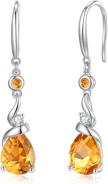 FANCIME Women Drop Earrings 925 Sterling Silver with Pear Gemstone Dangle Birthstone Earring Fine Jewelry Birthday Gifts for Women