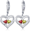 Valentines Day Gifts for Women, Heart Leverback Earrings Double Birthstone Dangle Earrings for Women, Love Jewelry for Her, Anniversary Birthday Gift for Mom Wife Girlfriend