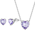 Aurora Tears Hearts Necklace Earrings Jewelry Sets - Women 925 Sterling Silver Birthstone Pendants Earrings Set Crystal Wedding Birthday Jewelry