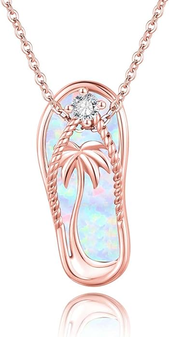 Midir&Etain Ocean Necklace 925 Sterling Silver Blue Opal Necklace Starfish/Flip Flop/Shark Pendant Beach Ocean Jewelry for Women