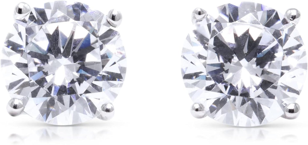 14K White Gold Moissanite Earrings Men & Women, Solid Gold Simulated Diamond and Lab Diamonds Studs for Men & Women, 1ct - 2ct Round, Princess, Heart, Halo Cut, Dangle, Lever or Screw Back Earrings, VVS1, D Color, Pink or Blue - Luxury Gift Box