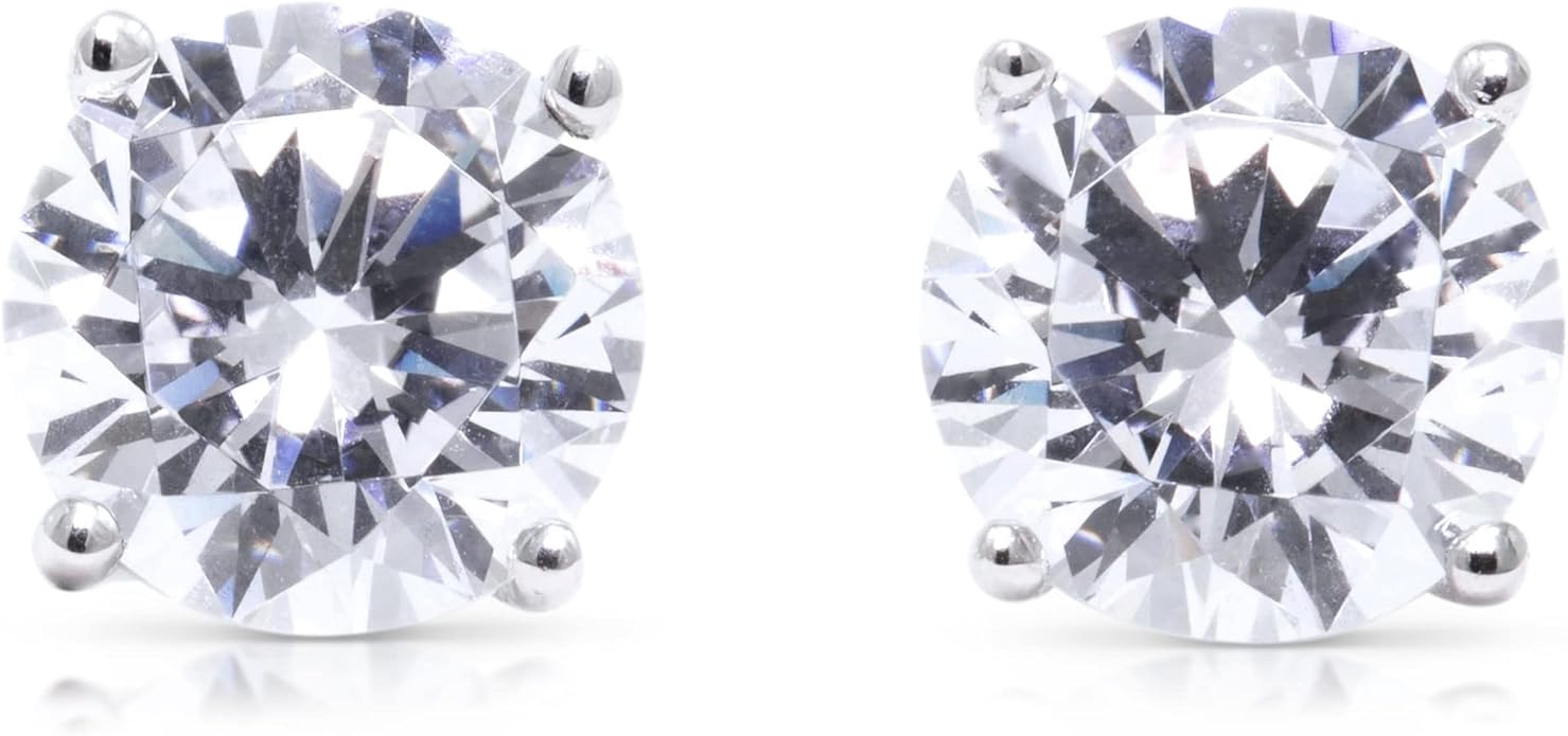 14K White Gold Moissanite Earrings Men & Women, Solid Gold Simulated Diamond and Lab Diamonds Studs for Men & Women, 1ct - 2ct Round, Princess, Heart, Halo Cut, Dangle, Lever or Screw Back Earrings, VVS1, D Color, Pink or Blue - Luxury Gift Box