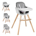 High Chairs for Babies and Toddlers,3 in 1 Convertible Wooden highchair, Baby High Chair with Adjustable Legs,5 Point Harness, Footrest, Dishwasher-Safe Tray & PU Leather Cushion, Gray