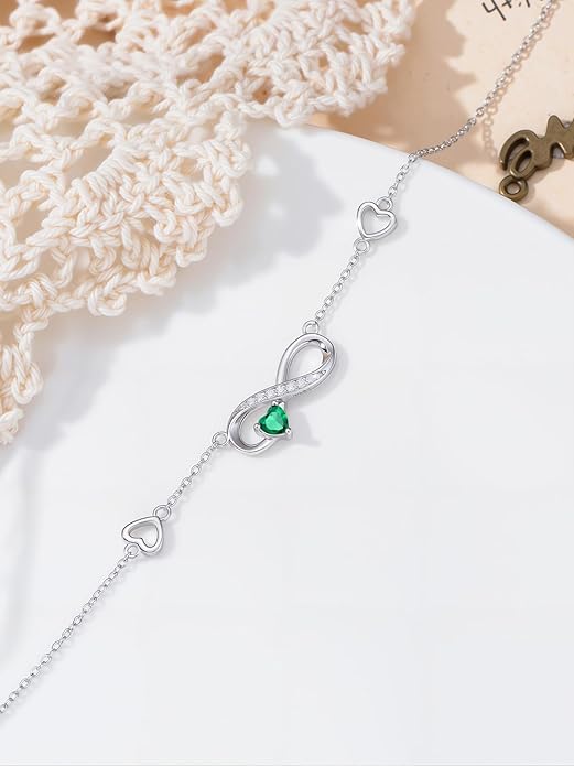 Dorunmo Infinity Heart Anklet Bracelet for Women 925 Sterling Silver Adjustable Infinity Birthstone Bracelet Friendship Jewelry Gifts for Women Birthday Christmas