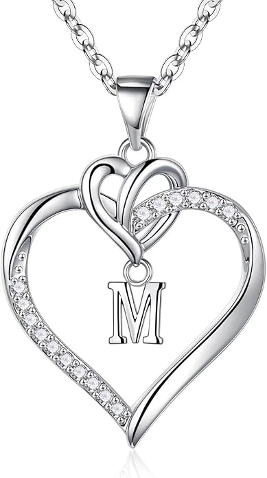 STORUP Valentines Gifts for Her Teen Girls - Heart Initial Necklaces for Women Girls, 14K-Gold-Plated CZ Initial A-Z Heart Necklaces for Teen Girl Jewelry Valentines Gifts for Women Mom Wife Sister