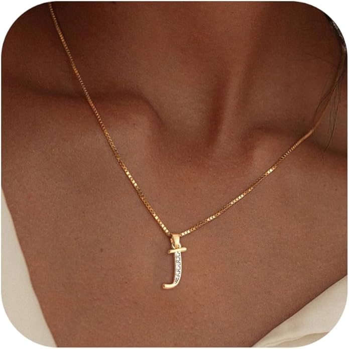 Initial Necklace for Women, 14K Gold Plated Box Chain Letter Pendant, Trendy Name Necklace, Dainty Personalized Jewelry Valentines Day Gift for Her