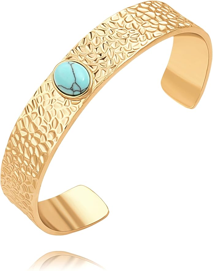 PERNNLA PEARL Dainty Gold Bar Bracelet for Women Simple Delicate Thin Cuff Bangle Hook Bracelet 18K Gold Plated Handmade Minimalist Jewelry