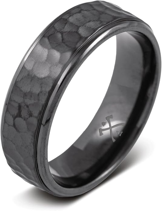Manly Bands: Mens Black Plated Tungsten and Black Zirconium Wedding Bands and Rings - Comfort Fit and Stylish Black Rings for Men, Free Silicone Ring Included