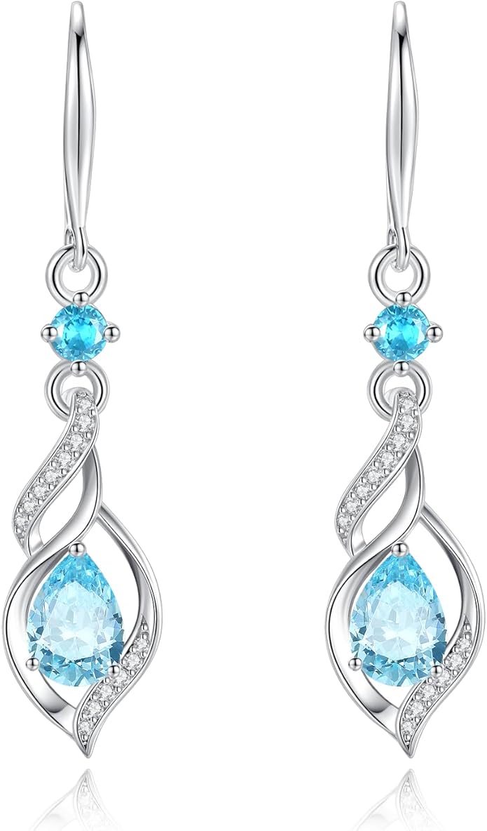 FANCIME Gift for Women Birthstone Dangle Earrings for Her Teardrop Birthstone Earrings S925 Sterling Silver infinity Love Birthday Gifts for Mom Women