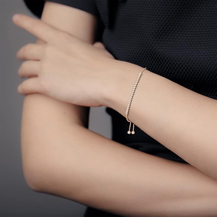 Angara Diamond Tennis Bolo Bracelet in 14K Solid Gold | Natural Diamond Adjustable Chain Bracelet for Women | April Birthstone Jewelry Gift For Women