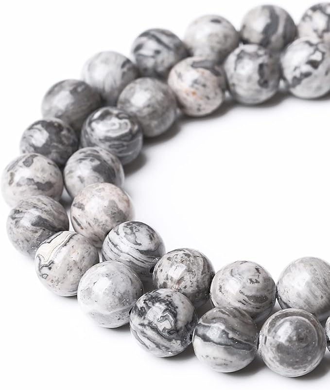 A+ Natural Map Jasper Gemstone Beads Gray Energy Stone Healing Power for Jewelry Making DIY Bracelet 12mm 32pcs
