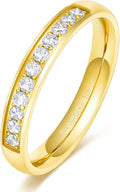 TIGRADE 3.5mm Engagement Ring Half Cubic Zirconia Stainless Steel Eternity Wedding Band for Women Size 3-12.5