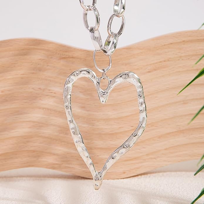Chunky Gold Heart Necklace for Women,Y2K Big Heart Statement Necklace Long Puffy Hearts Chain Charm Necklaces Trendy Jewerly