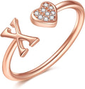 Valentines Day Gift Initial Rings for Teen Girls - S925 Heart Sterling Silver Rings for Teen Girls | 14K Gold/Rose Gold/Sterling Silver Plated Ring for Girls Kids Women Ring for Teenager Girls Gifts Adjustable, No Tarnish, Hypoallergenic