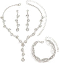 Silver Crystal Bridal Jewelry Set, Teardrop Dangle Earrings Rhinestone Necklace Bracelet for Bride Bridesmaid Crystal Bridal Wedding Party Jewelry Sets