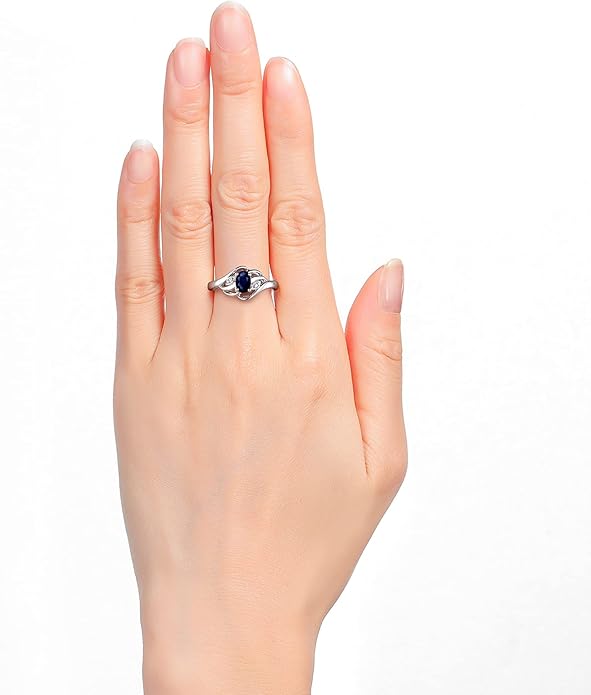 Rylos Ring featuring Classic Style, 6X4MM Birthstone Gemstone, & Diamonds - Elegant Jewelry for Women in Sterling Silver, Sizes 5-10