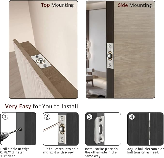 JQK Closet Door Ball Catch Hardware, Stainless Steel Catch Adjustable - Image 3