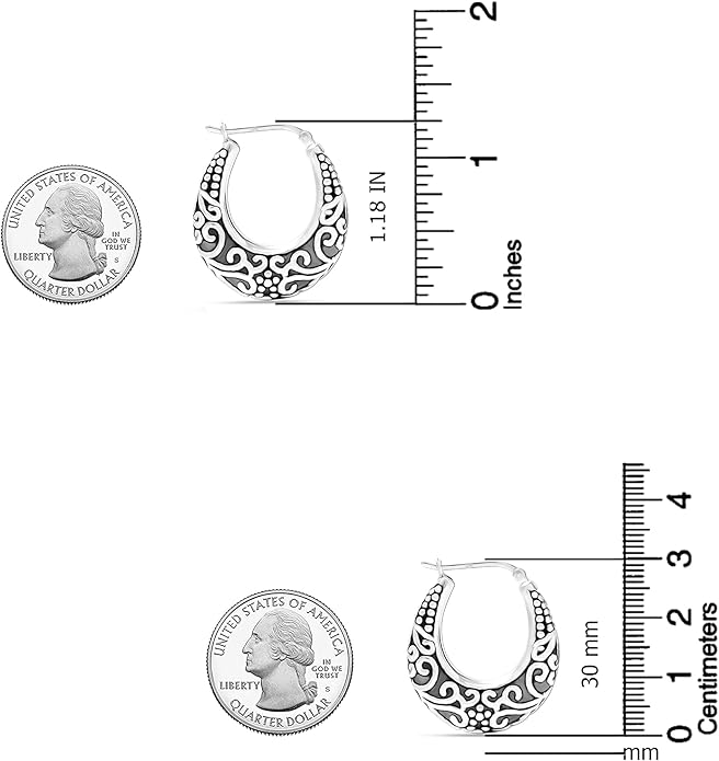 LeCalla 925 Sterling Silver Bali-Style Hoop Earrings Lightweight Click-Top Antique Two-Tone Beaded Italian Bali Style Earring Hoops for Women